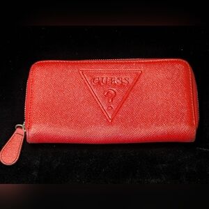 GUESS Red Glitter Zip Around Wristlet Wallet – Luxury Womens Purse Accessory